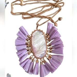 Kendra Scott Lavender BETSY Raffia Tassel Rose Gold Tone Chain Necklace NWOT